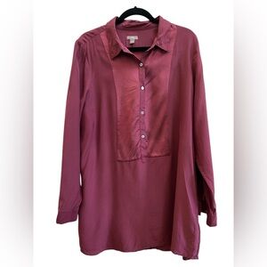 J.Jill 100% Silk Burgundy Longline Tunic Blouse XL Relaxed Fit